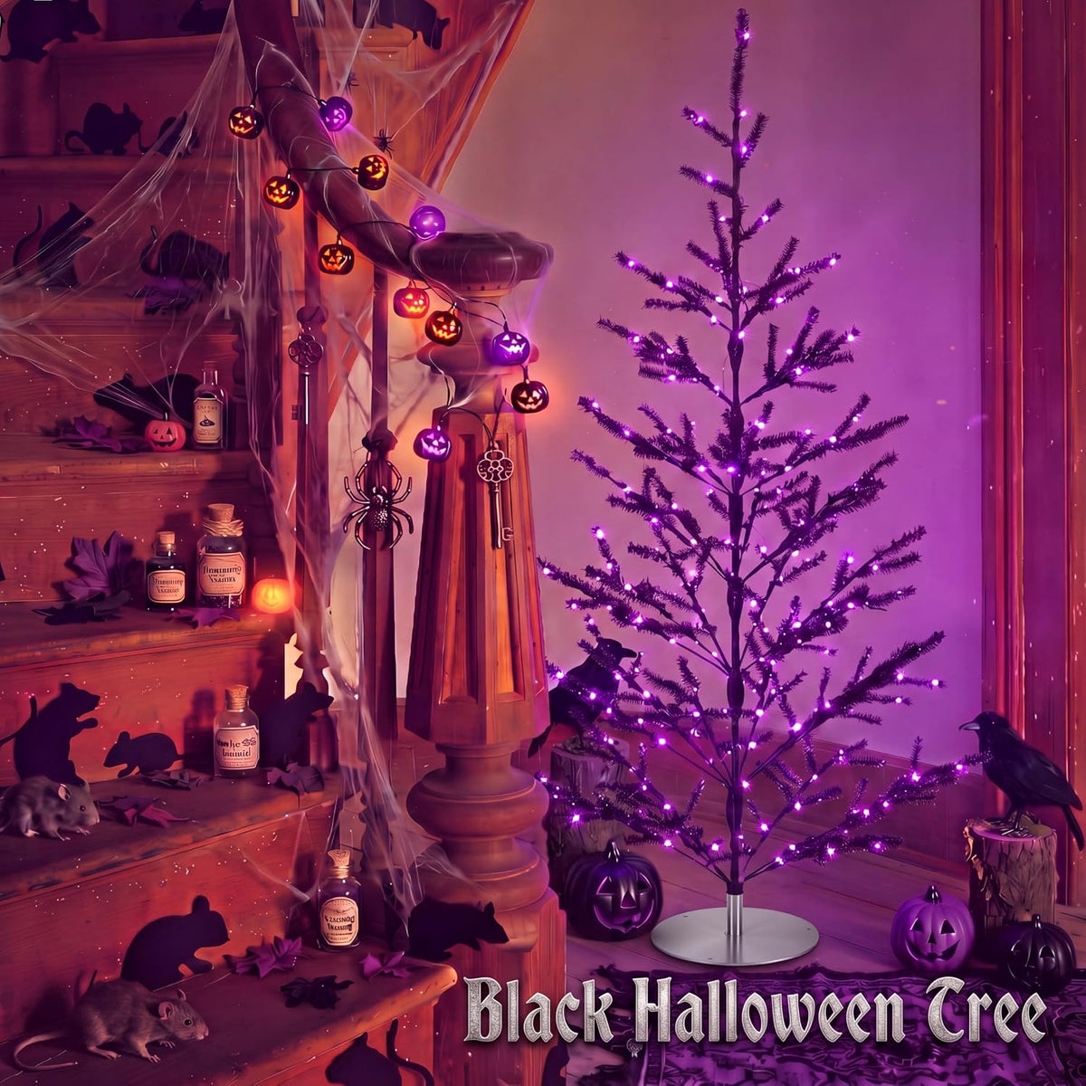 4ft Black Christmas Tree, Retro Aluminum Christmas Tree, Tinsel Trees