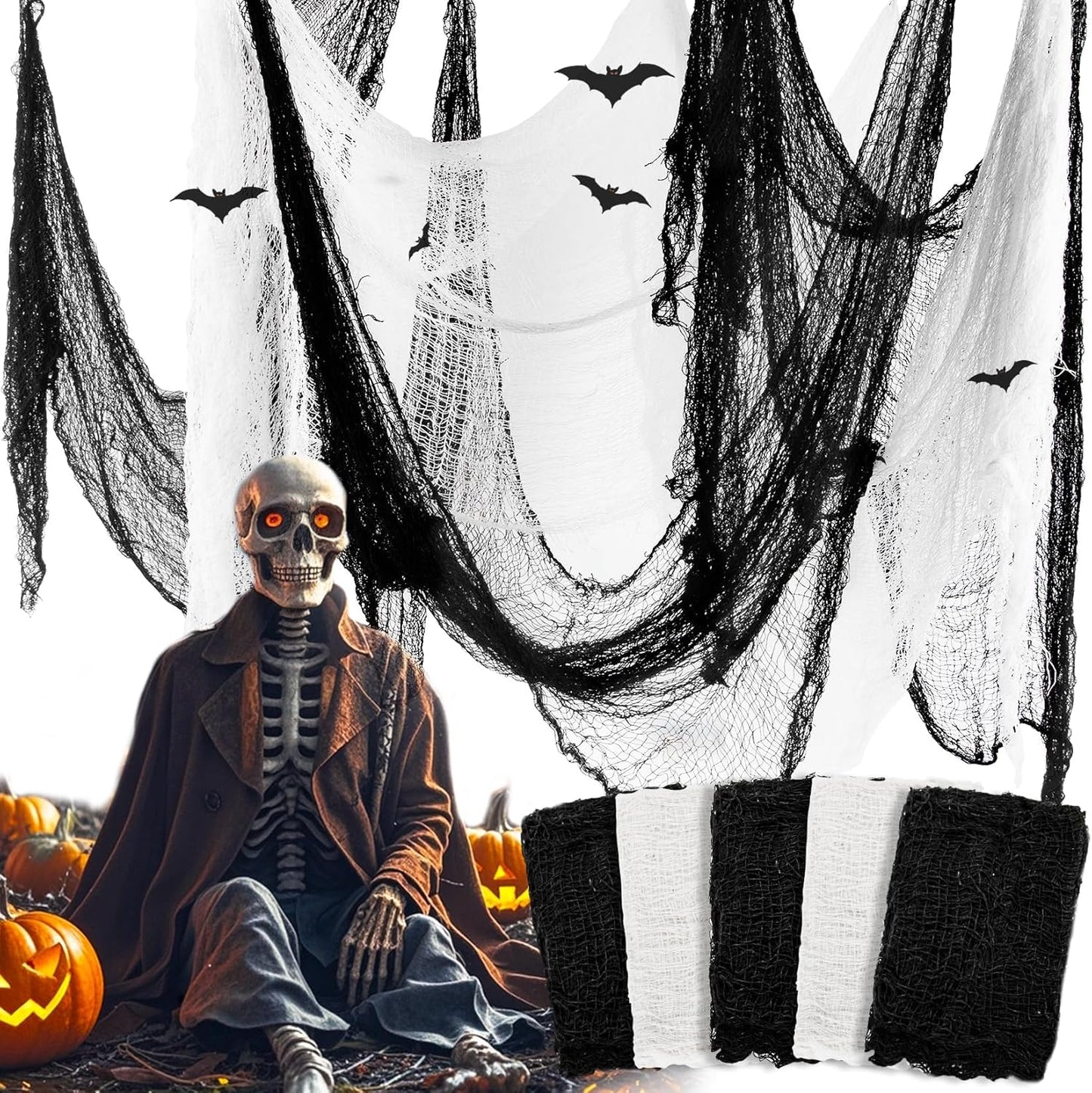 5-Piece Creepy Cloth Halloween Gauze Set Black & White Wall Draping Decor | USA Decoration®