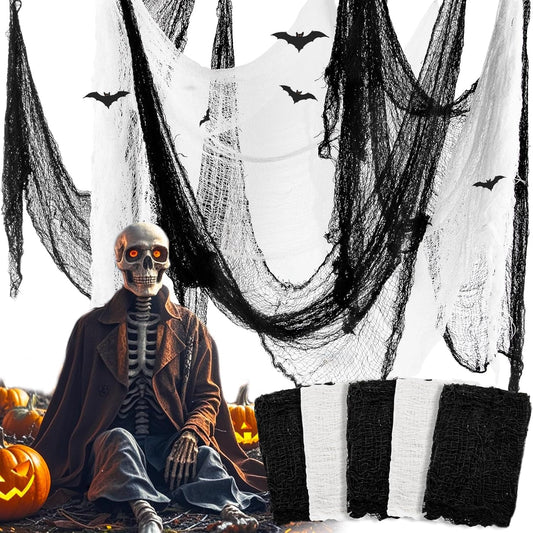 5-Piece Creepy Cloth Halloween Gauze Set Black & White Wall Draping Decor | USA Decoration®