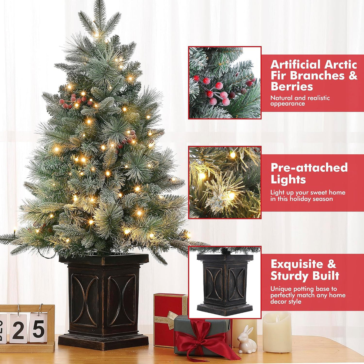 GAOMON 2Set 3FT Prelit Christmas Tree, Artificial Tree with Vintage Base