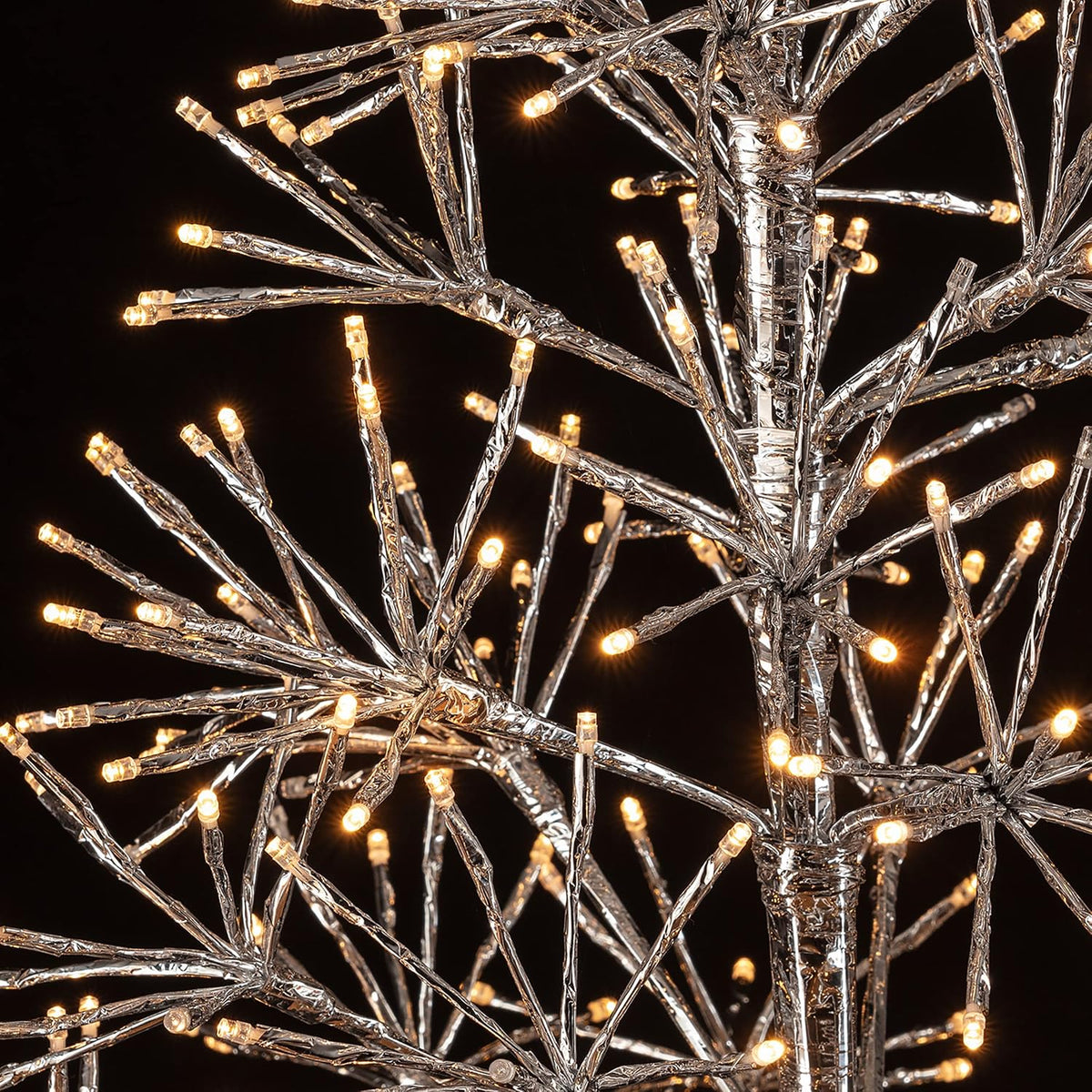 Alpine Corporation 53" Tall Artificial Christmas Tree with 380 Warm White LED Lights, Indoor/Outdoor Holiday Decoration with Flashing Lights for Porch or Lawn, Silver