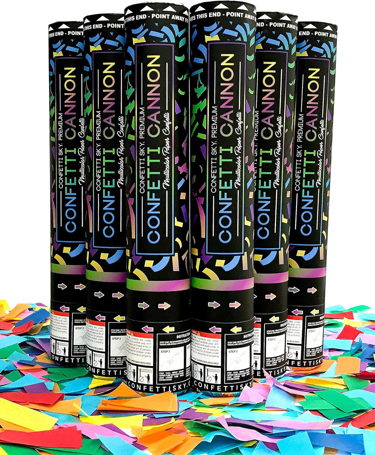 Confetti Sky [6 Pack] Confetti Poppers Cannon | Multicolor Biodegradable