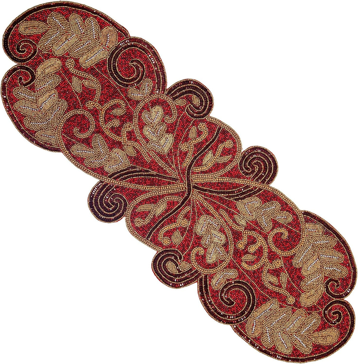 COTTON CRAFT Handmade Beaded Table Runner - 13x36 inches - Red & Gold