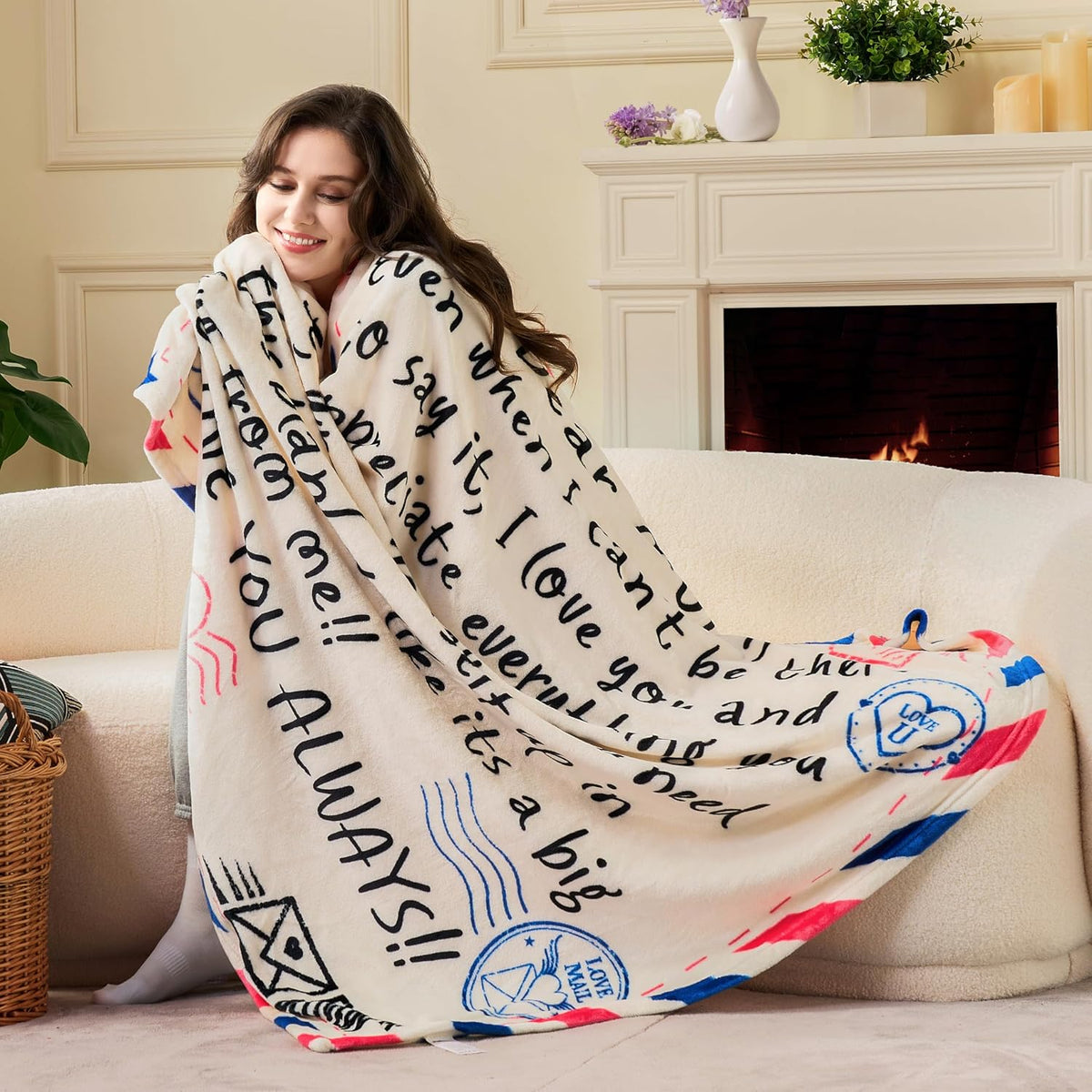 Joiedomi Gifts for Mom Blanket Birthday Gift from Daughter Son Soft Flannel Throw Blanket Presents for Mother's Day Valentines Day Christmas 50" x 60" Ivory White