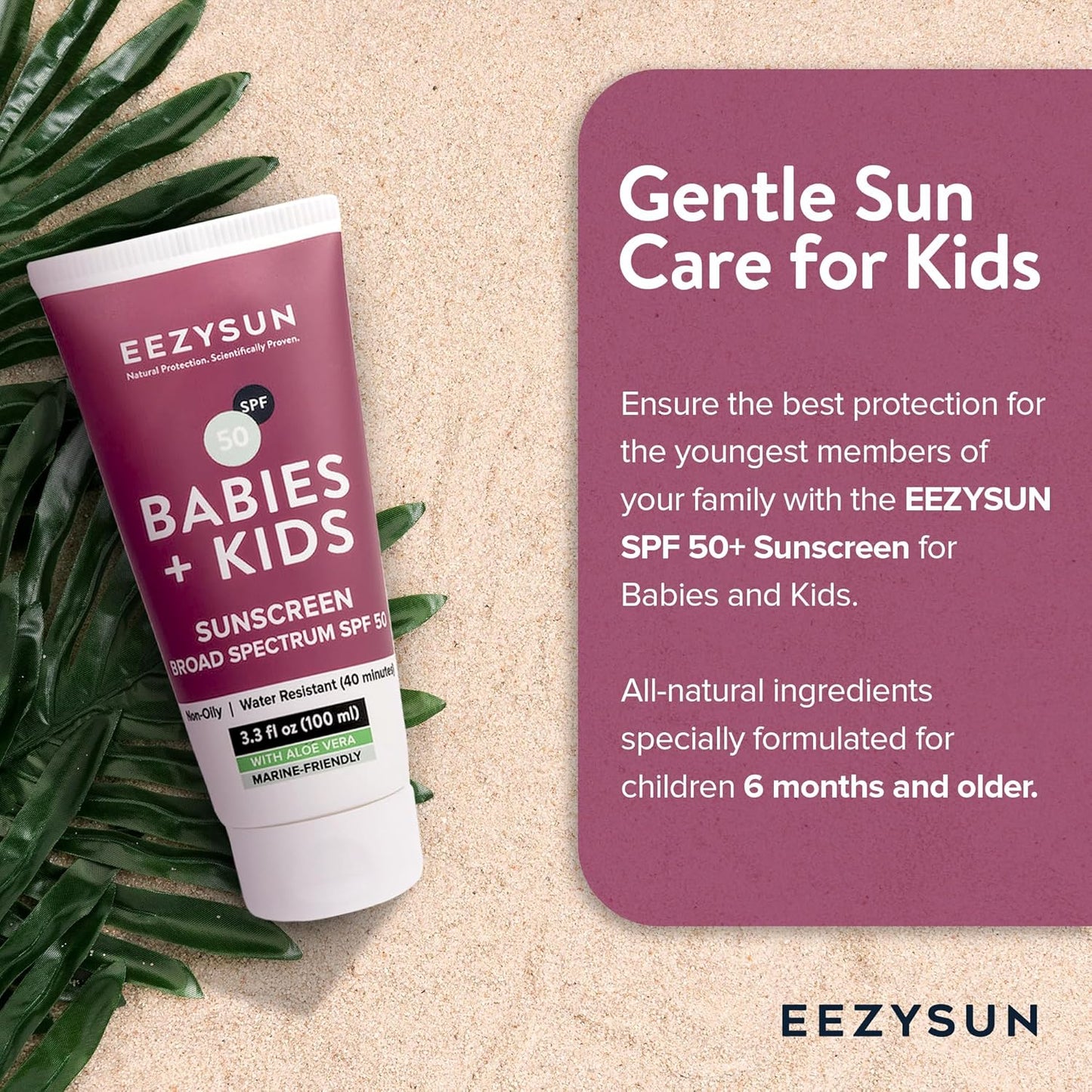 SPF 50 Mineral Sunscreen for Babies and Kids with Aloe Vera and Water Resistance