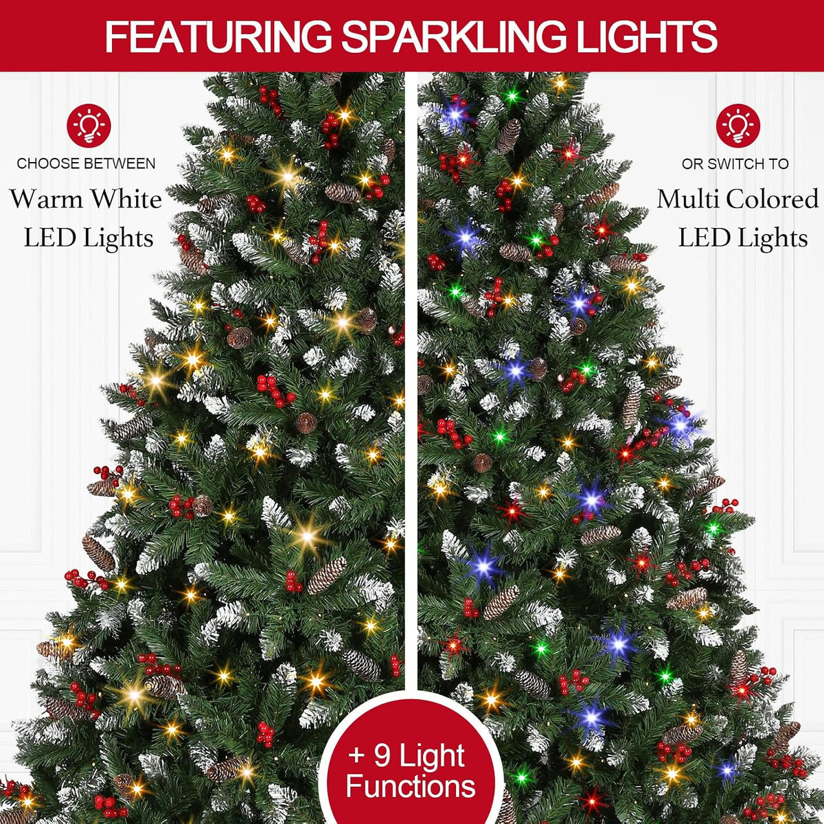 7.5 ft Pre-Lit Snowy Artificial Christmas Tree with Dual Color LEDs