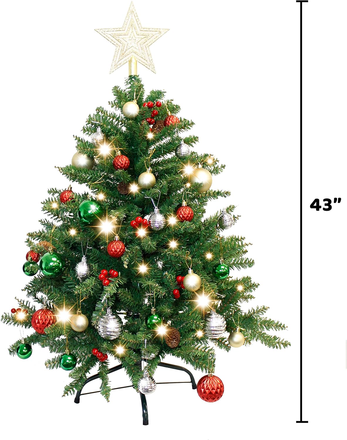 Joiedomi 3.6FT Christmas Tree Decorated with 150 Warm Lights and Ornaments, Artificial Christmas Tree Decorations for Outdoor/Indoor Decor