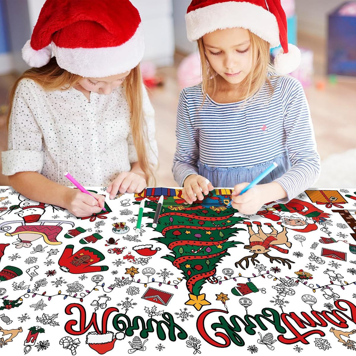 OHOME Xmas Giant Coloring Poster/Tablecloth-Christmas Crafts for Kids-30 x 72 Inches Jumbo Paper Coloring Banner Kids Gifts Activities Toys Party Classroom Christmas Decorations[Kids Games]