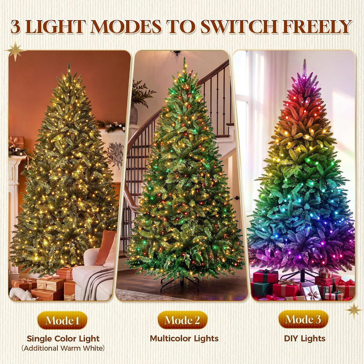 HOLLO STAR 6ft Prelit Christmas Tree, Multi-Color RGBW Lights,App Control
