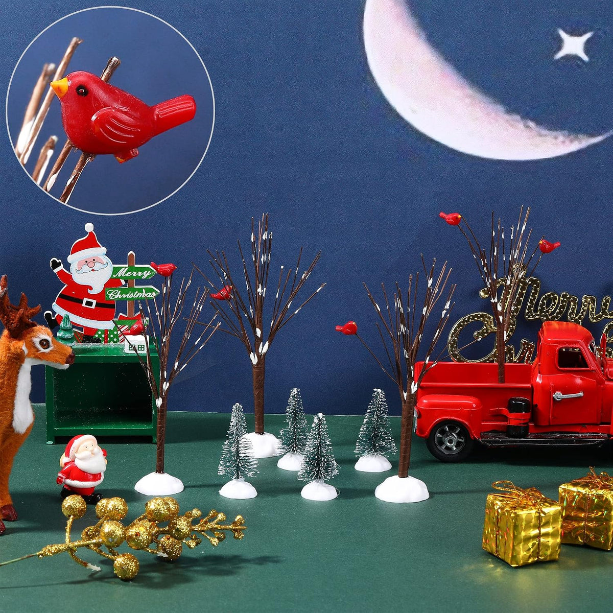8 Pcs Christmas Village Trees Bare Branch Snow Frost Miniature