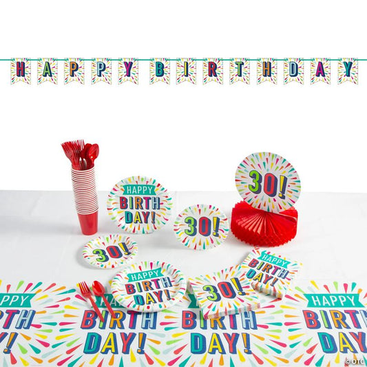 91 Pc. 30th Birthday Burst Party Tableware Kit for 8 Guests | USA Decoration®