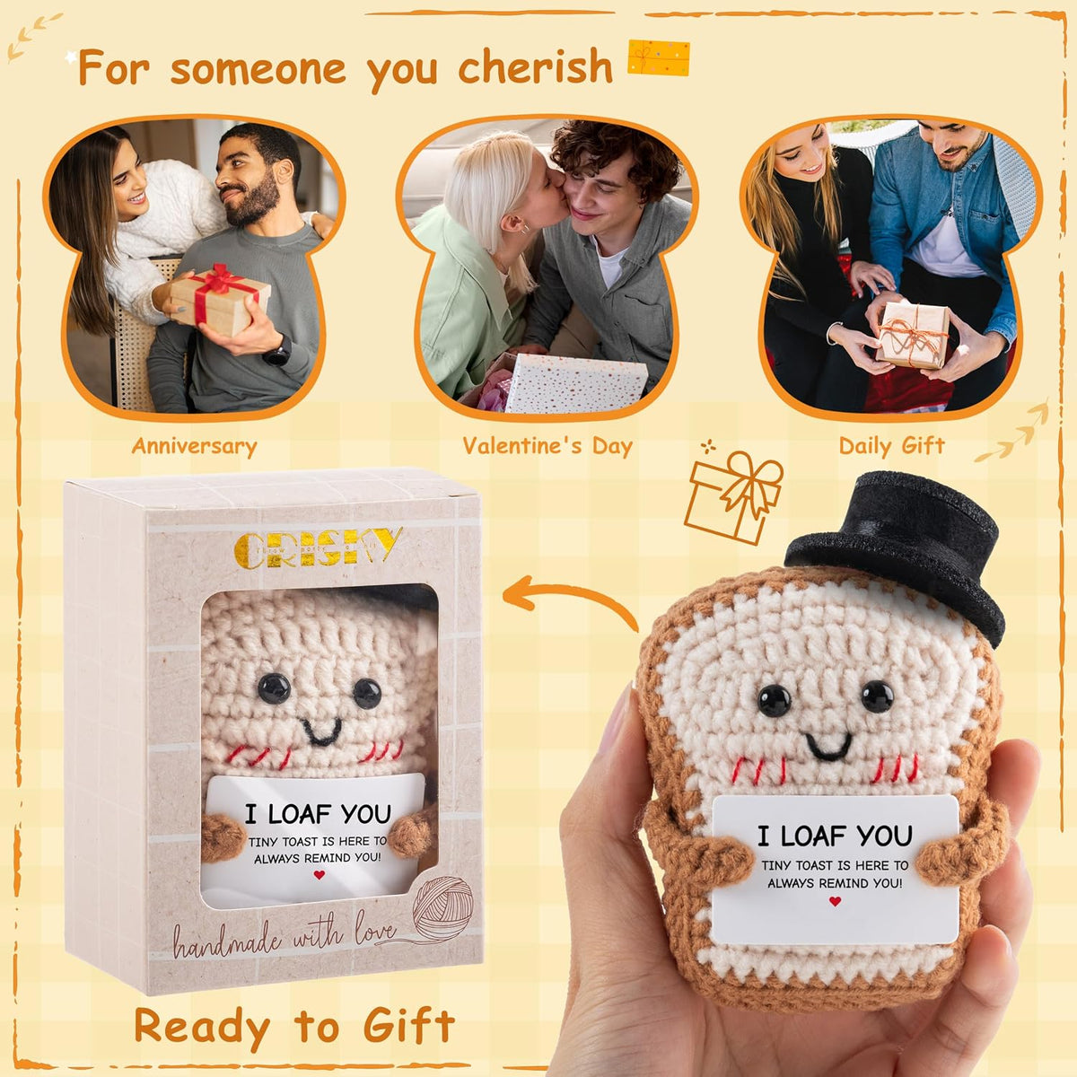 Crisky Crochet Hat Toast I Loaf You Gift for Her Him Beloved One & Friends - Perfect for Wedding, Anniversary, Birthday, Christmas for Women Men Couples Wife Husband