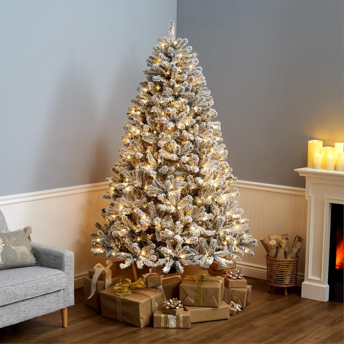 National Tree Company 7.5ft Pre-Lit Flocked Acacia Christmas Tree