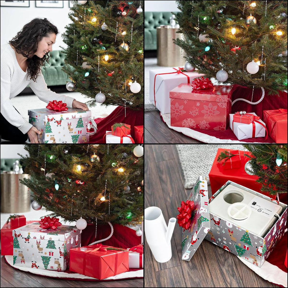Automatic Christmas Tree Watering System Device, Santaâ€™s Tree Helper Keeps Your Christmas Tree Healthy and Fresh, Refillable 2.5 gallons Capacity Box - Red/Snowflakes