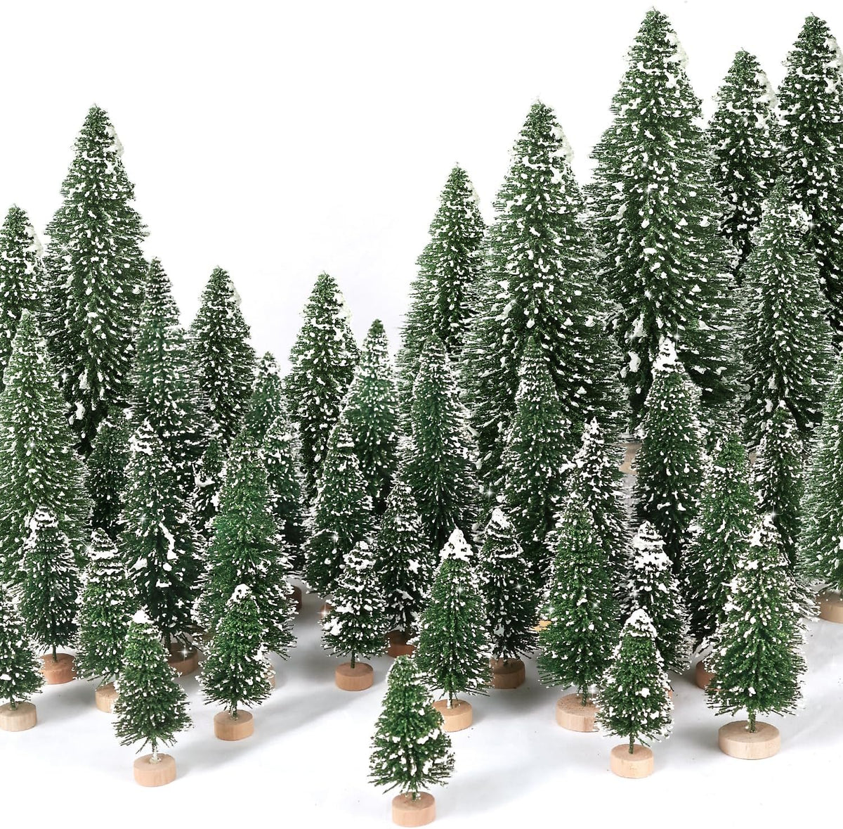 30Pcs Mini Christmas Trees Artificial Christmas Tree Bottle Brush Trees with Wooden Base for Christmas Decor Christmas Party Home Table Craft Decorations(Green-A)