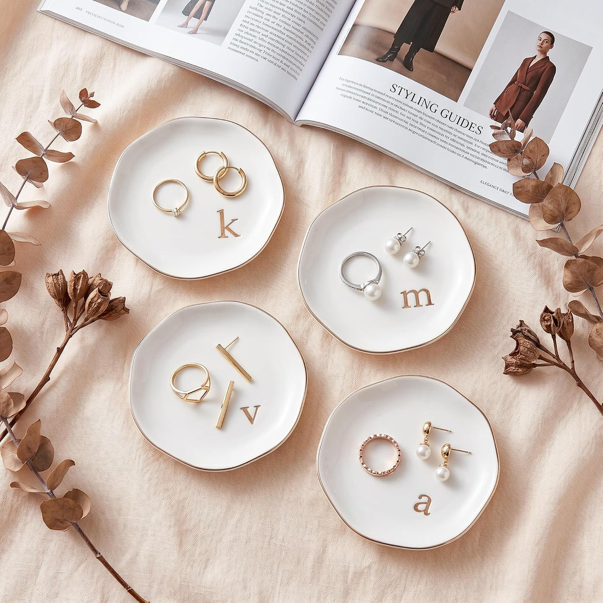 Ceramic Jewelry Tray, White Initial M Personalized Jewelry Dish