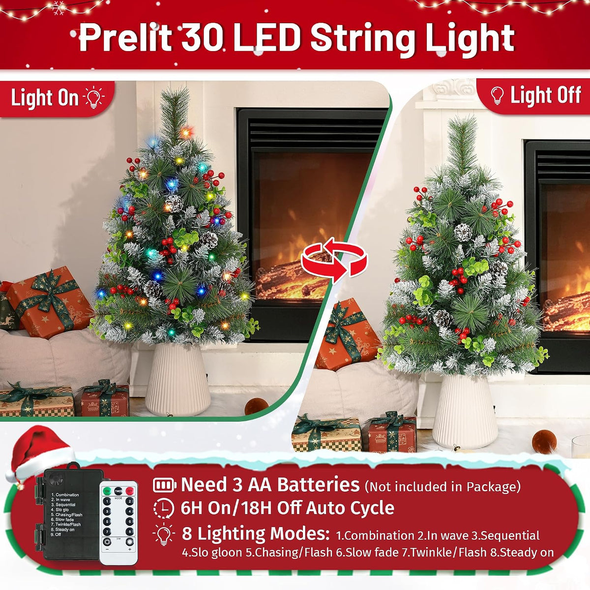 2 Pack Outdoor Chriatmas Tree with Lights, 30" Prelit Christmas Urn Filler