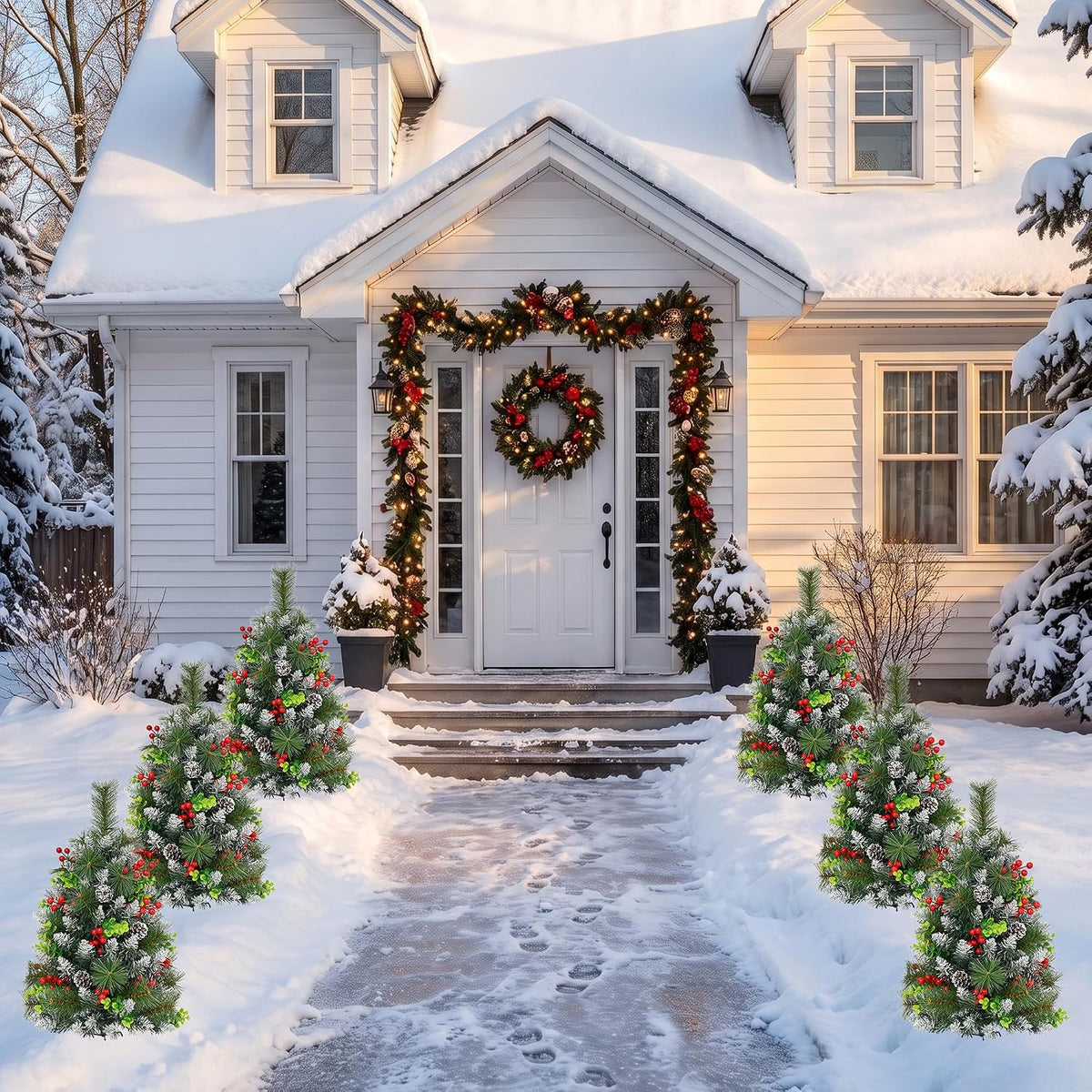 2 Pack Outdoor Chriatmas Tree with Lights, 30" Prelit Christmas Urn Filler