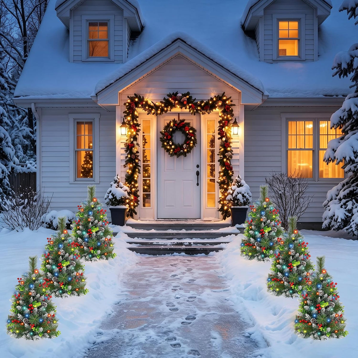 2 Pack Outdoor Chriatmas Tree with Lights, 30" Prelit Christmas Urn Filler
