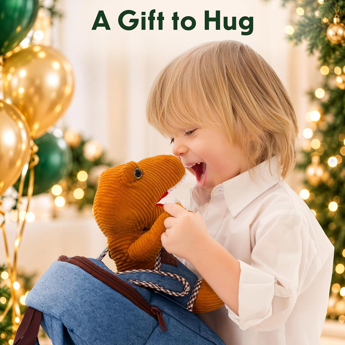 Naturally KIDS Toddler Backpack w. Plush Dinosaur Toy, Kids Gift 2 3 4 5
