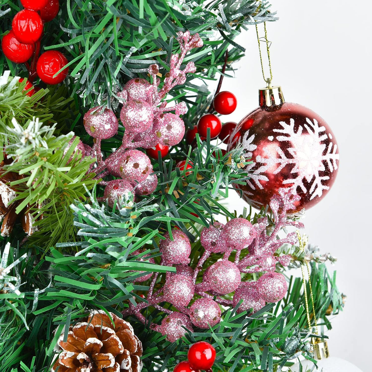 14 Pack Christmas Glitter Berries Stems Clearance, 7.8 Inch Artificial Pink Christmas Picks for Christmas Tree Ornaments, DIY Xmas Wreath, Crafts, Holiday and Home Decor (Pink)