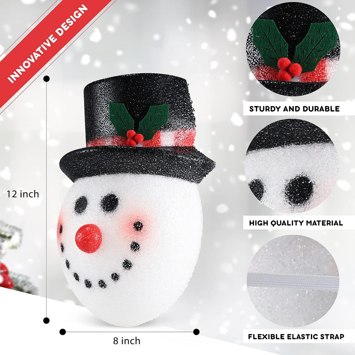 Snowman Head Porch Light Cover - 11" Lamp Christmas Holiday Decoration 2 Pk