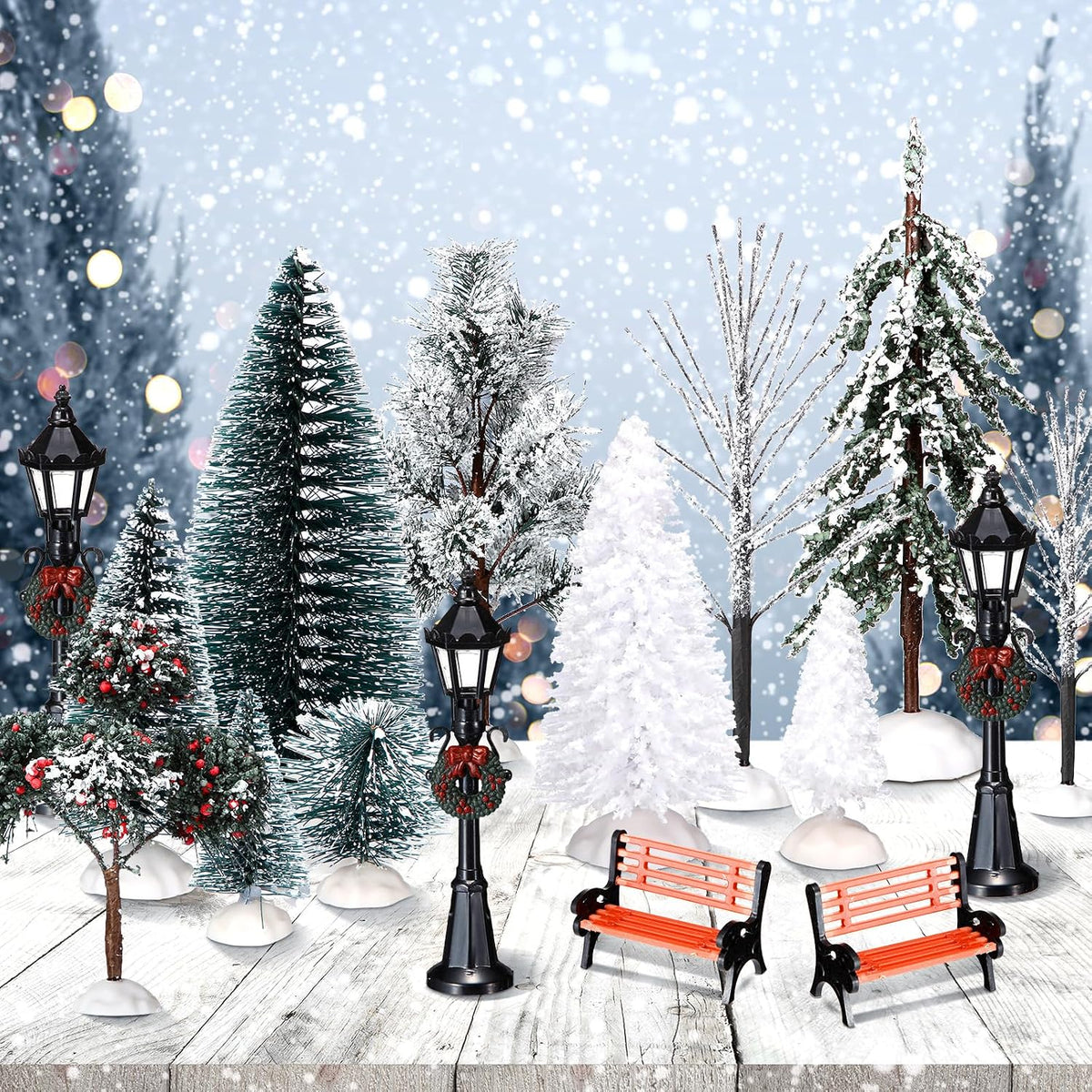 Aoriher 1 Set Mini Christmas Village Trees Christmas Town Decorations
