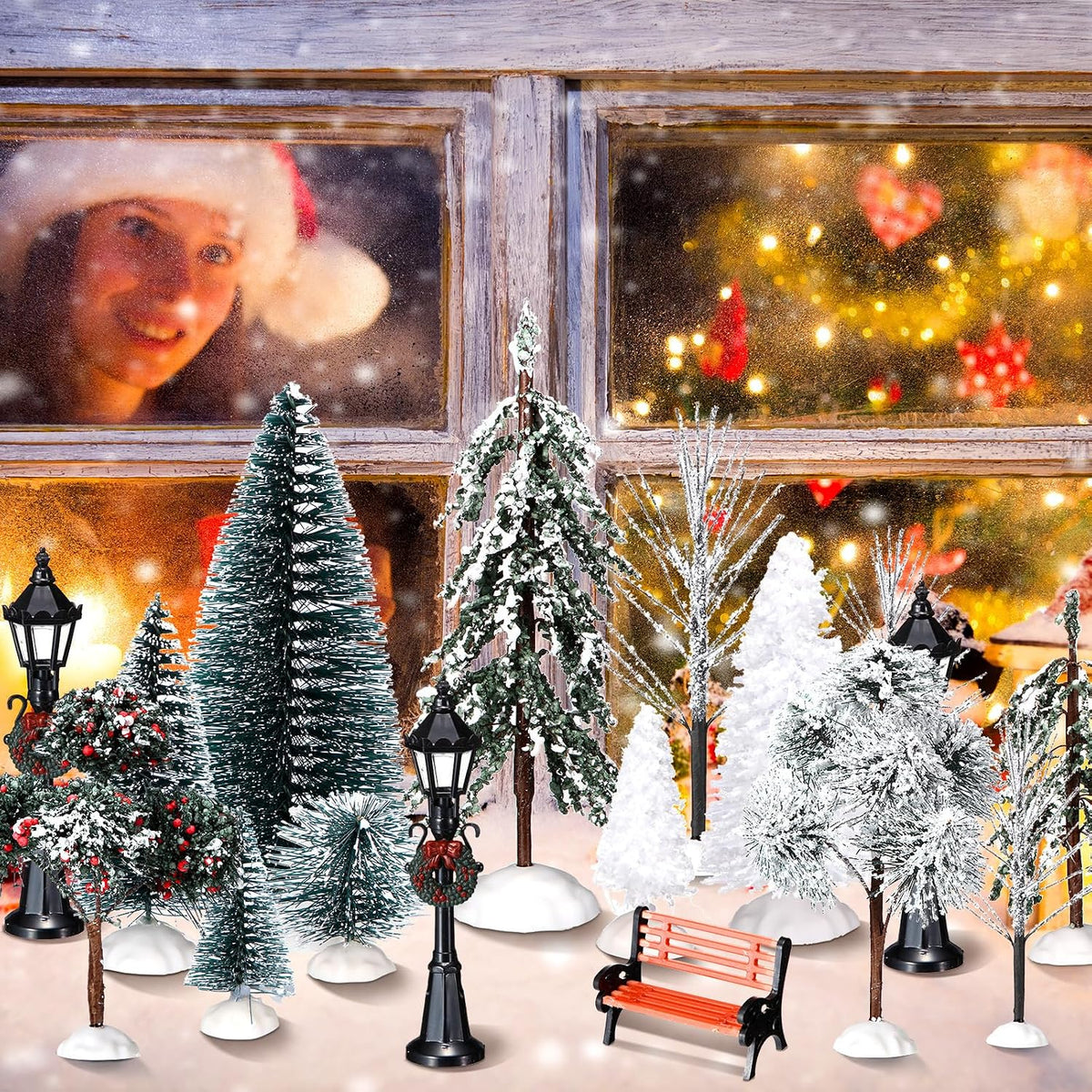 Aoriher 1 Set Mini Christmas Village Trees Christmas Town Decorations