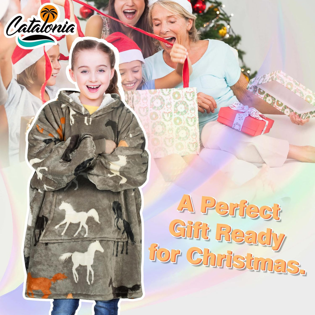 Catalonia Oversized Sherpa Hoodie Blanket Wearable Sweatshirt for Kids