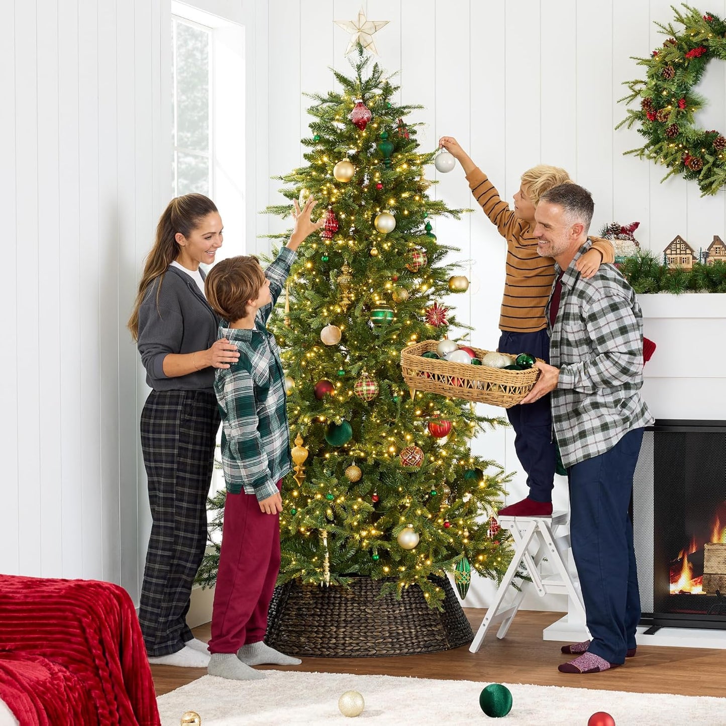 Aspen Christmas Tree, 12ft Pre-lit Noble Fir w/ 3,000 Super Bright Twinkling Micro LED Lights, 2-in-1 White & Multicolor