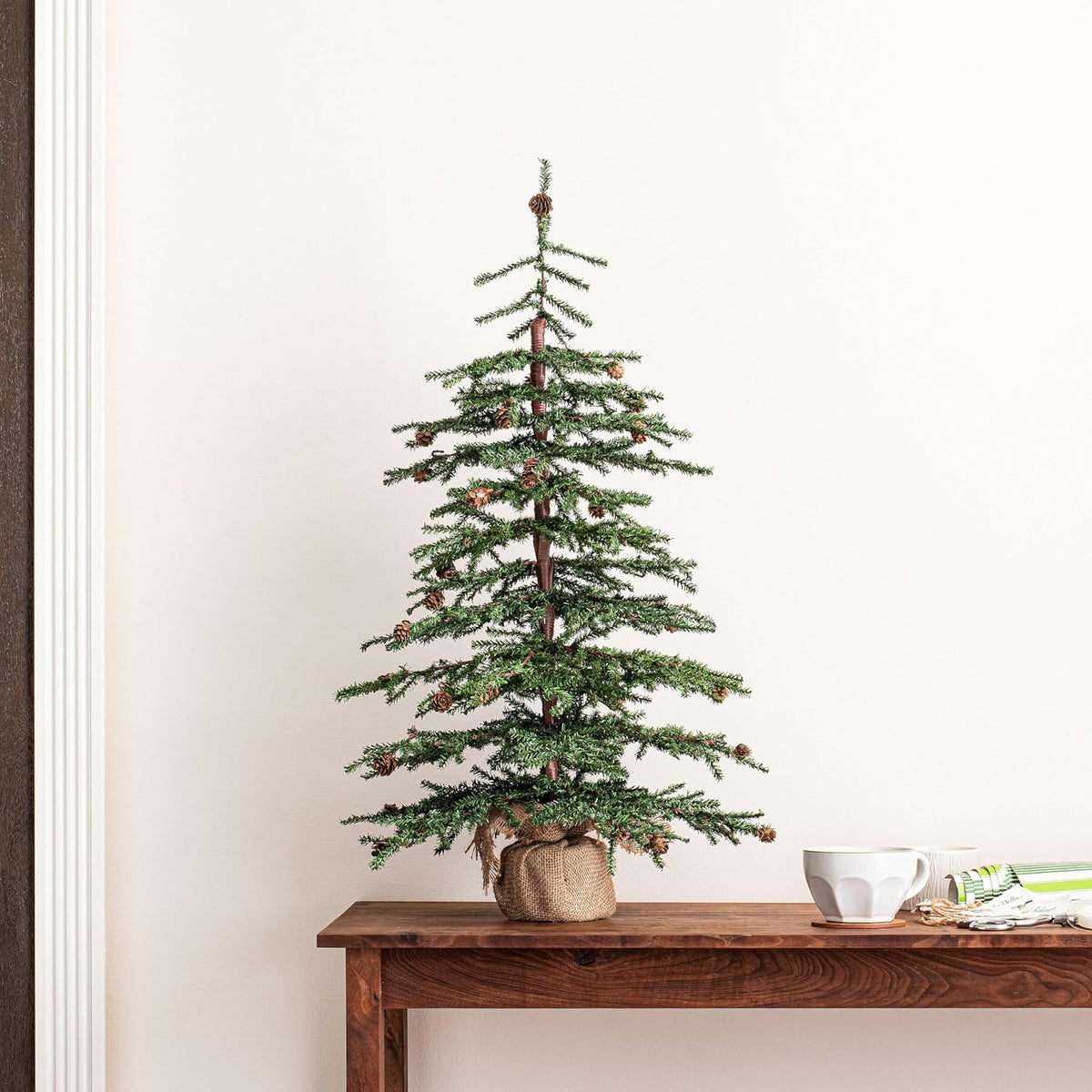 Vickerman 30" Caramel Pine Artificial Christmas Tree Unlit- Featuring 684 PVC Tips - Pine Cone Accented - Seasonal Indoor Home Decor with Decorative Burlap Base