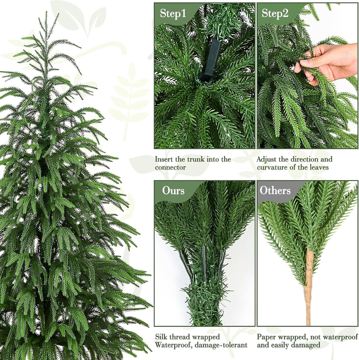Artificial Norfolk Pine Tree, 4 ft Realistic Christmas Tree, Fake Potted Plants for Front Porch Outdoor Indoor Garden Christmas Decor