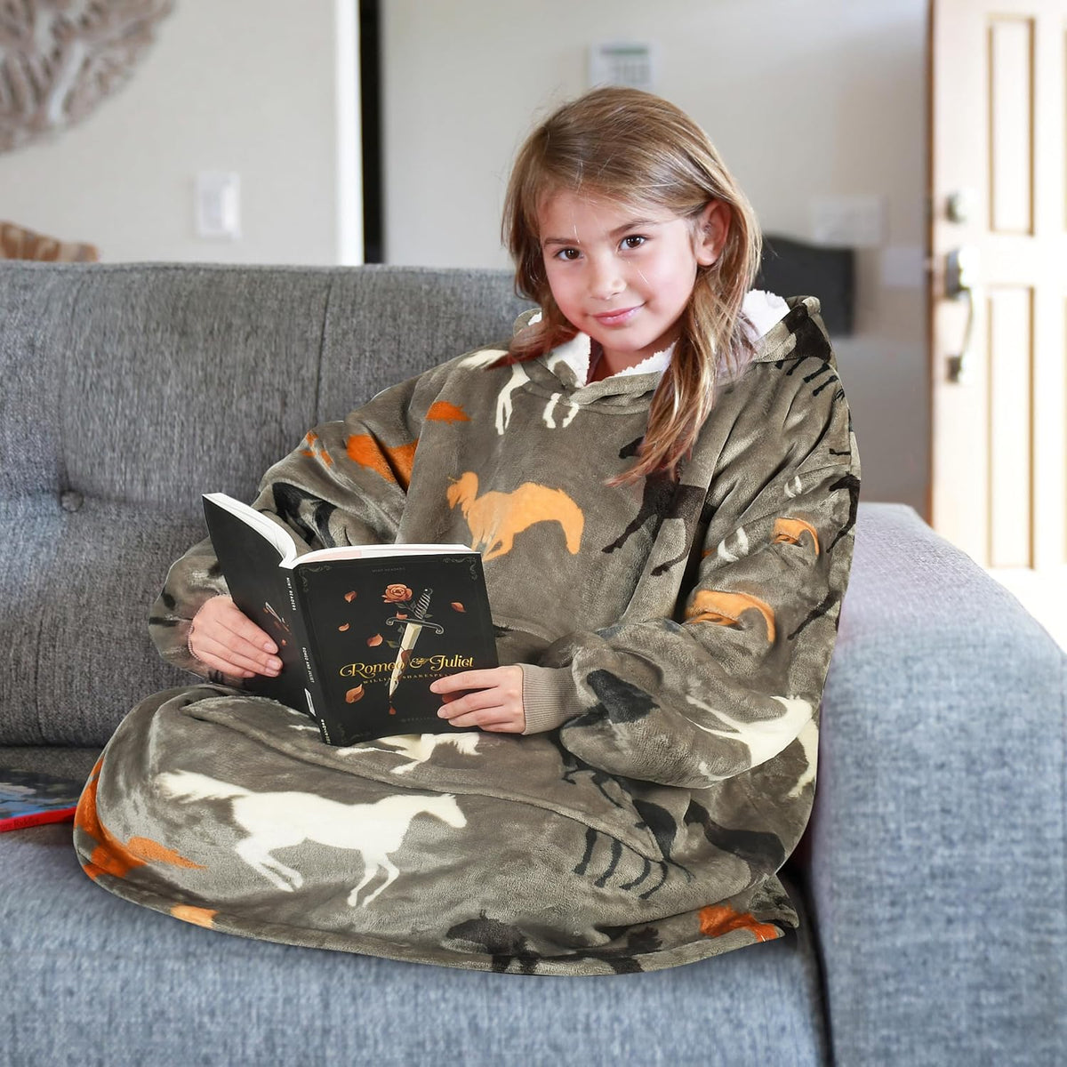 Catalonia Oversized Sherpa Hoodie Blanket Wearable Sweatshirt for Kids