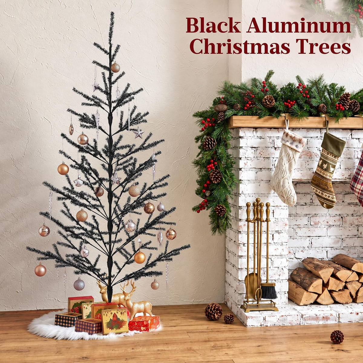 4ft Black Christmas Tree, Retro Aluminum Christmas Tree, Tinsel Trees