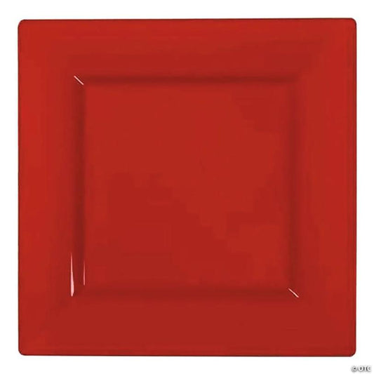 9.5" Red Square Plastic Dinner Plates (40 Plates) | USA Decoration®
