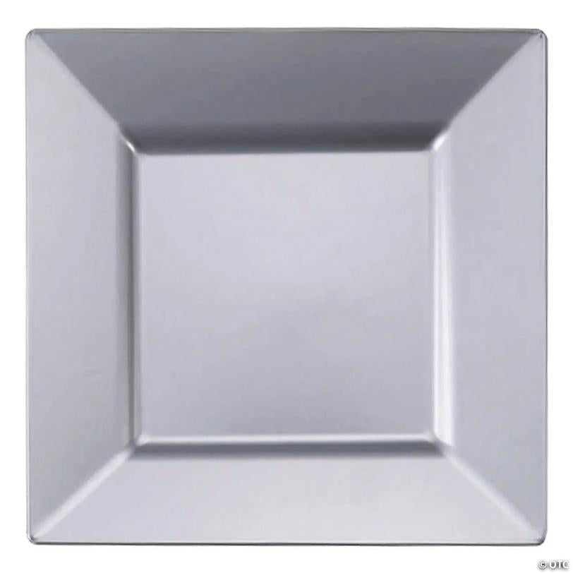 9.5" Silver Square Plastic Dinner Plates (40 Plates) | USA Decoration®