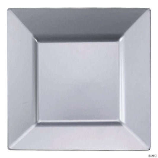 9.5" Silver Square Plastic Dinner Plates (40 Plates) | USA Decoration®