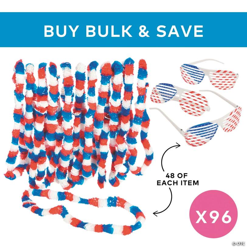 96 Pc. Kids Patriotic Sunglasses & Leis Kit for 48