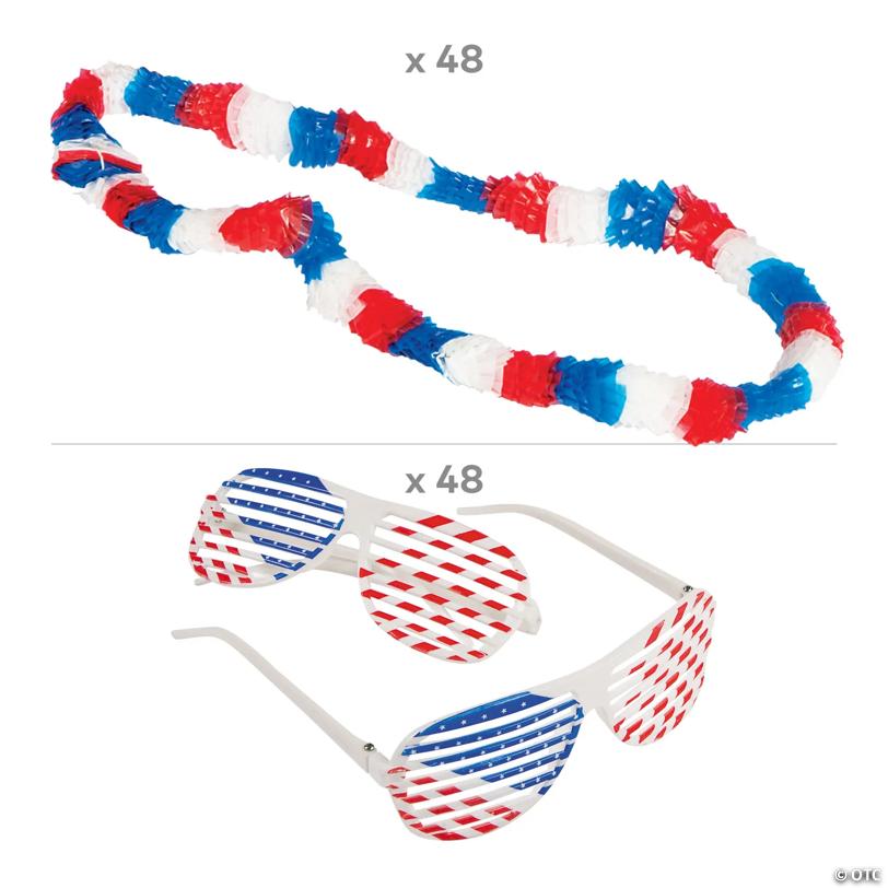 96 Pc. Kids Patriotic Sunglasses & Leis Kit for 48