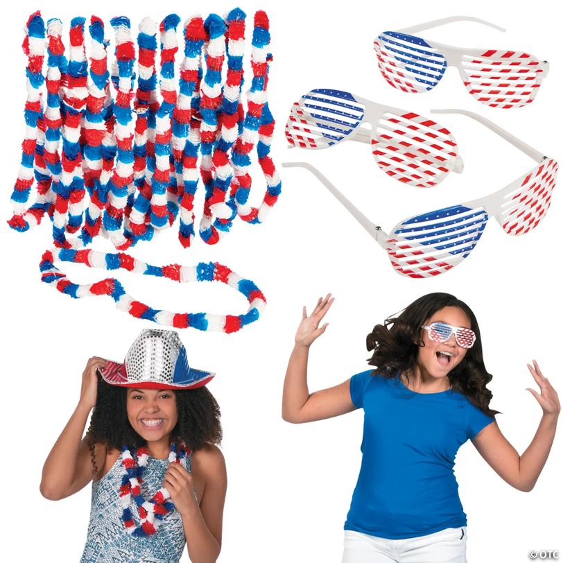 96 Pc. Kids Patriotic Sunglasses & Leis Kit for 48