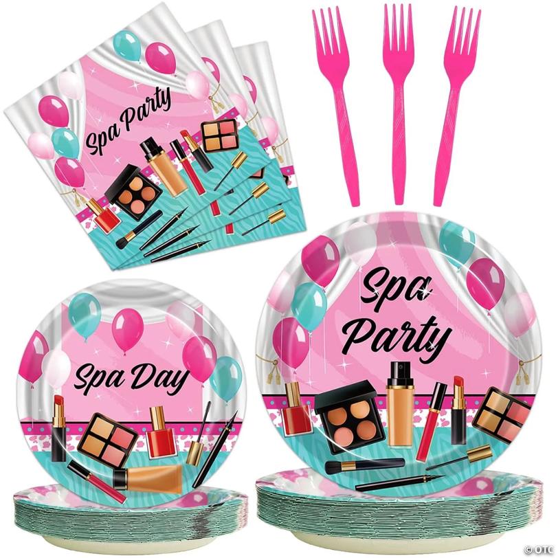 96 Pcs Spa Party Set for 24, Makeup Theme Plates, Napkins & Decorations for Kids Birthday | USA Decoration®