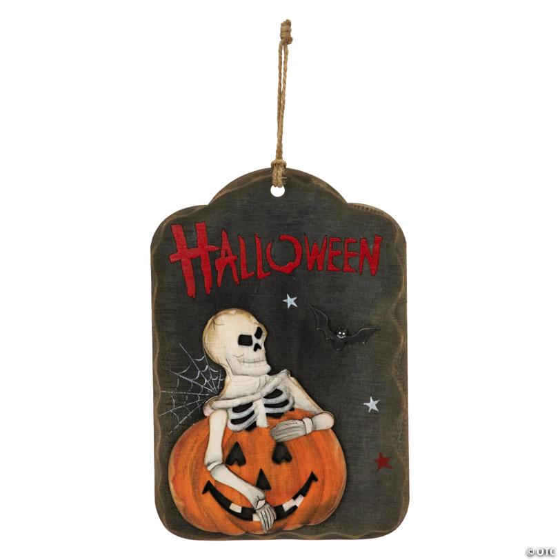 9.75" Skeleton and Jack-O-Lantern Halloween Wall Sign