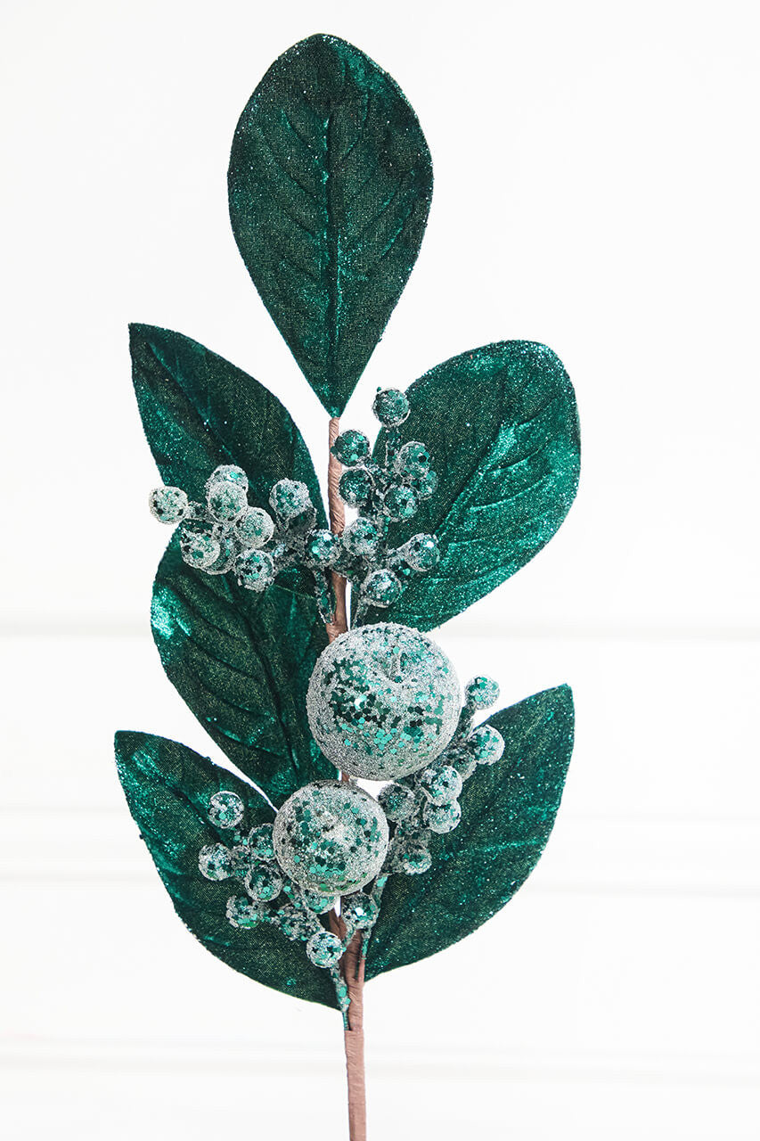 25.5 Inch Teal Fruit and Magnolia Leaf Spray