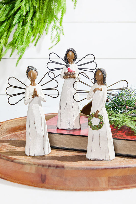 7" Natural Tabletop Angel Figurine Rustic Christmas Decoration for Home and Holiday Display