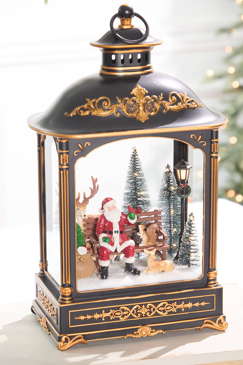 17.5” LED Lantern with Santa and Animals for Holiday Decor
