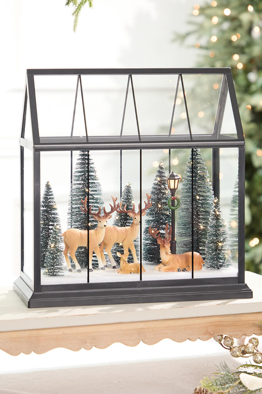 13 Inch LED Deer and Trees in Greenhouse