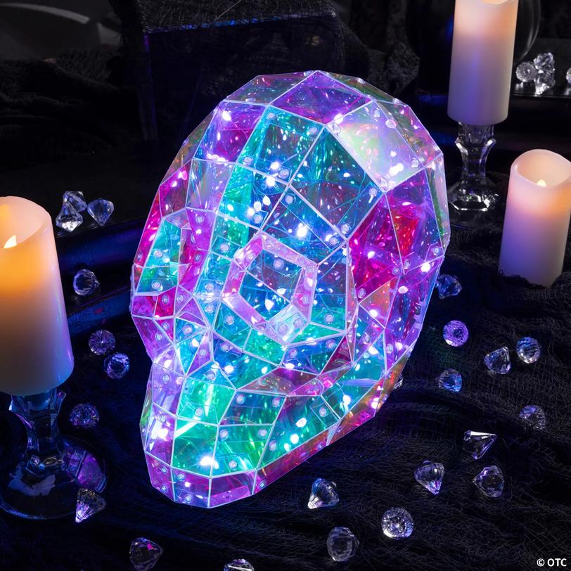 9 1/2" Halloween Multicolor Prismatic Skull Light-Up LED Light