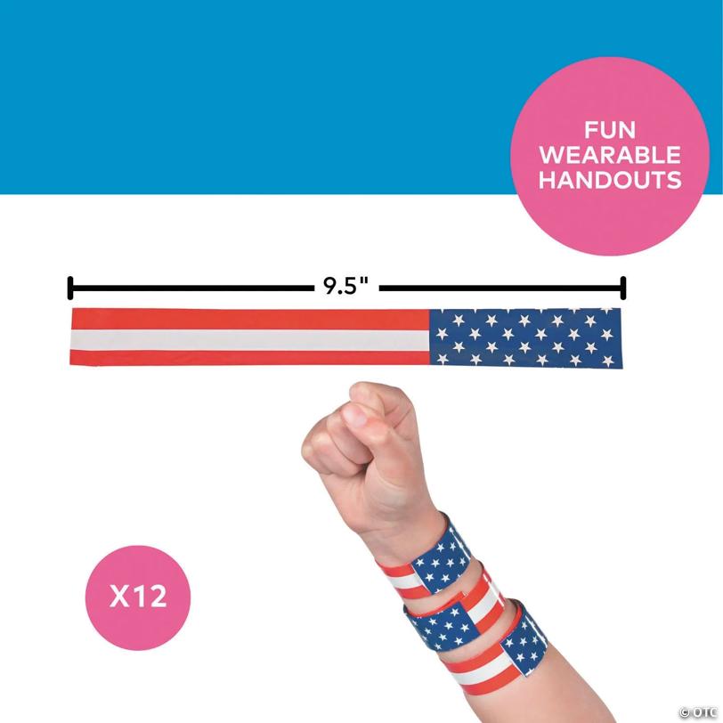 9 1/2" Patriotic American Flag Metal Slap Bracelets – 12 Pc.