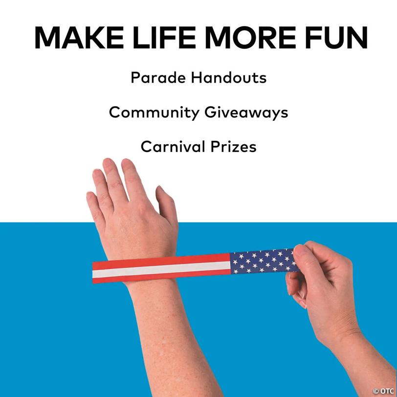 9 1/2" Patriotic American Flag Metal Slap Bracelets – 12 Pc.