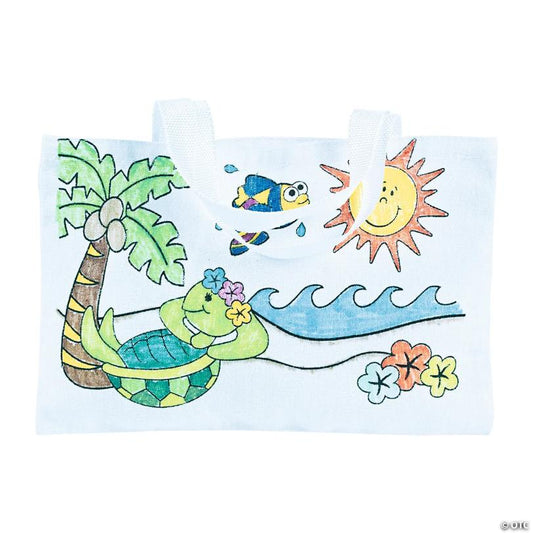 9 1/2" x 7" Color Your Own Large Tropical Polyester Tote Bags - 12 Pc.
